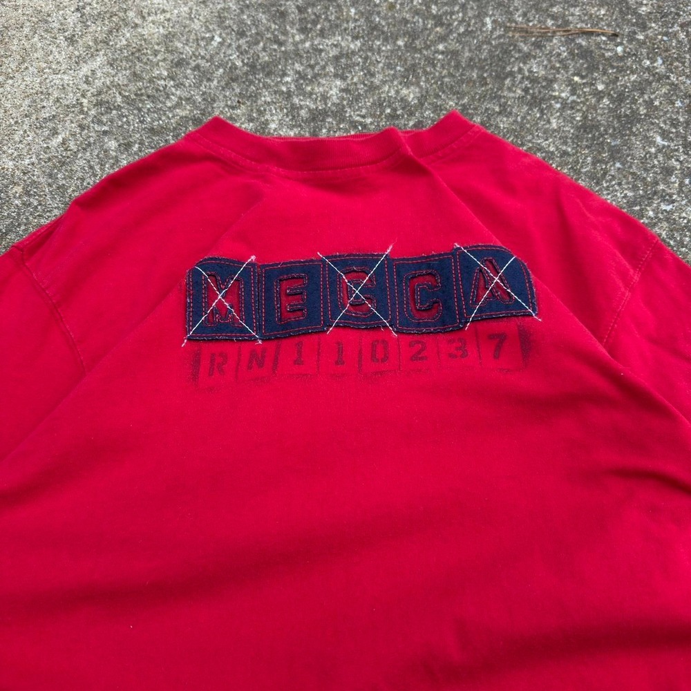 Vintage Y2K Mecca Spellout T Shirt Streetwear Hip Hop Logo Red Mens Medium (d1)